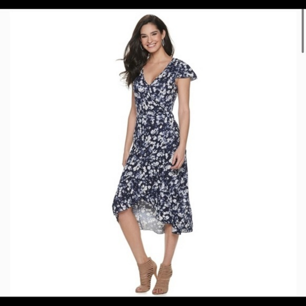 Juicy Couture Floral Blue Faux Wrap Dress M
